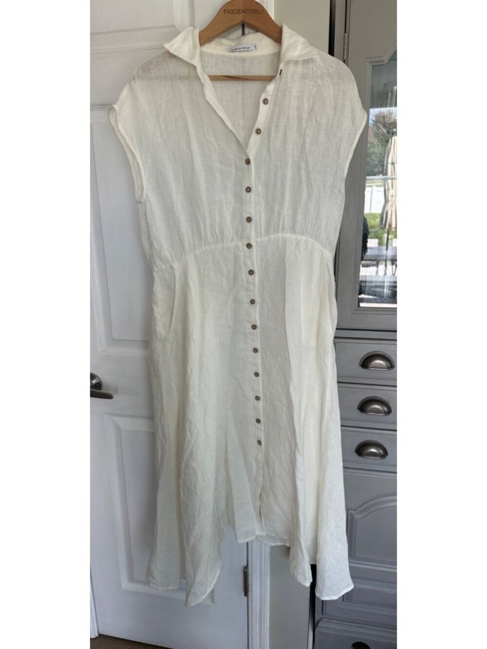 Sundance Brave + True “Clarity” White Linen Dress Women's Medium Pockets Coastal - Picture 2 of 11